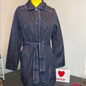 Dennis Basso Dark Blue Trench Coat with Belt
